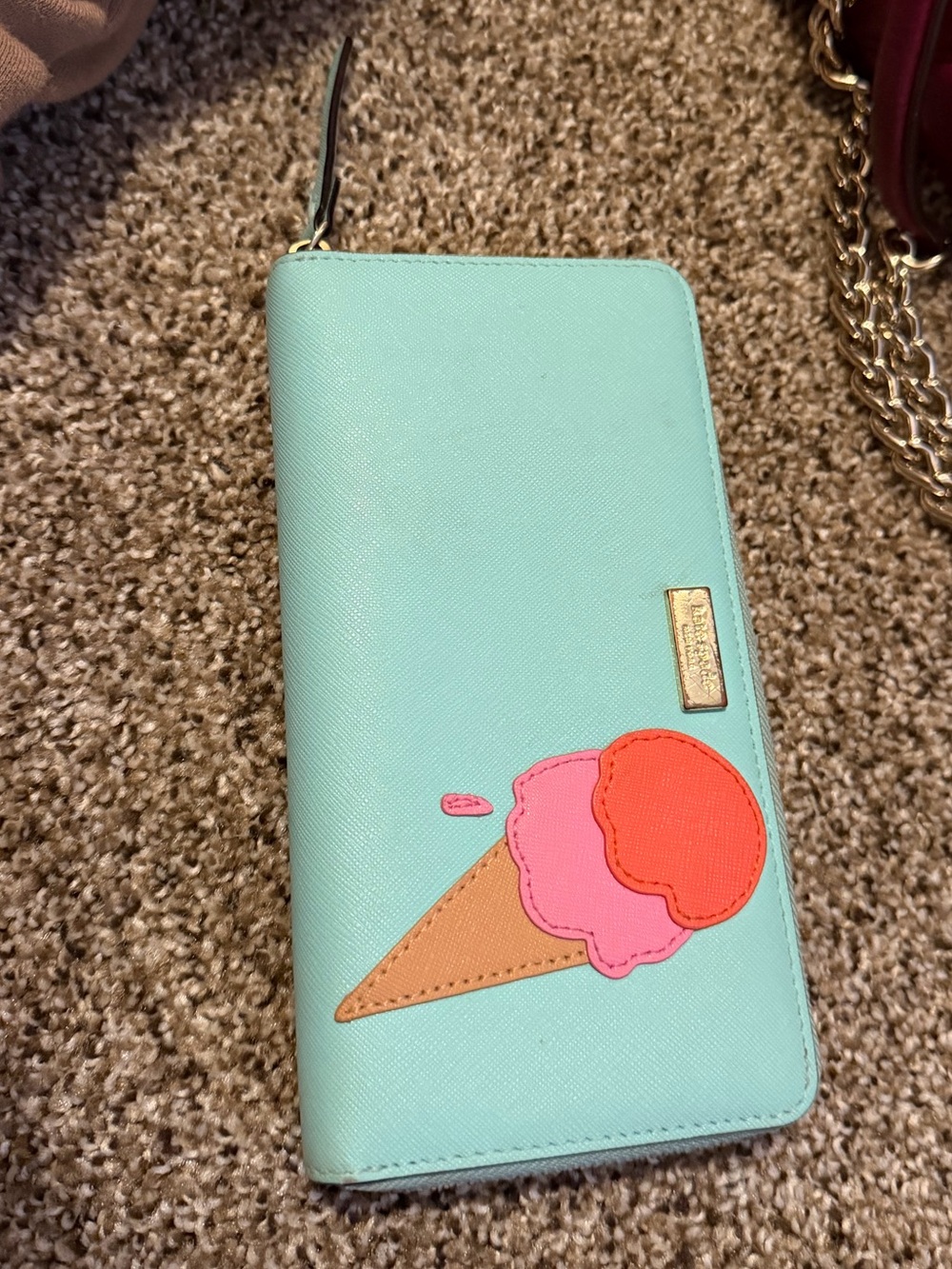 kate spade mint zip-around phone wallet with ice cream applique